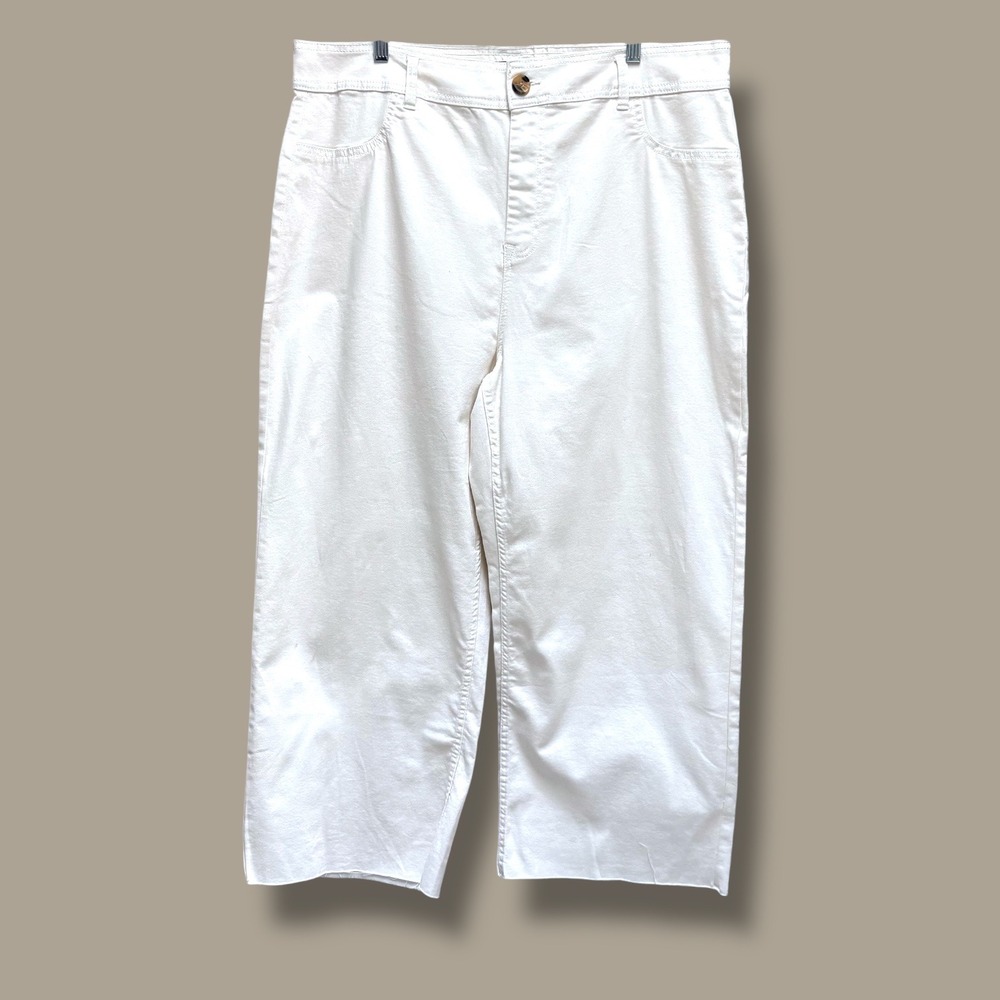 Women's Black‎ Tape Cream High Waist Wide Leg Rough Hem Cropped Jeans Sz 18